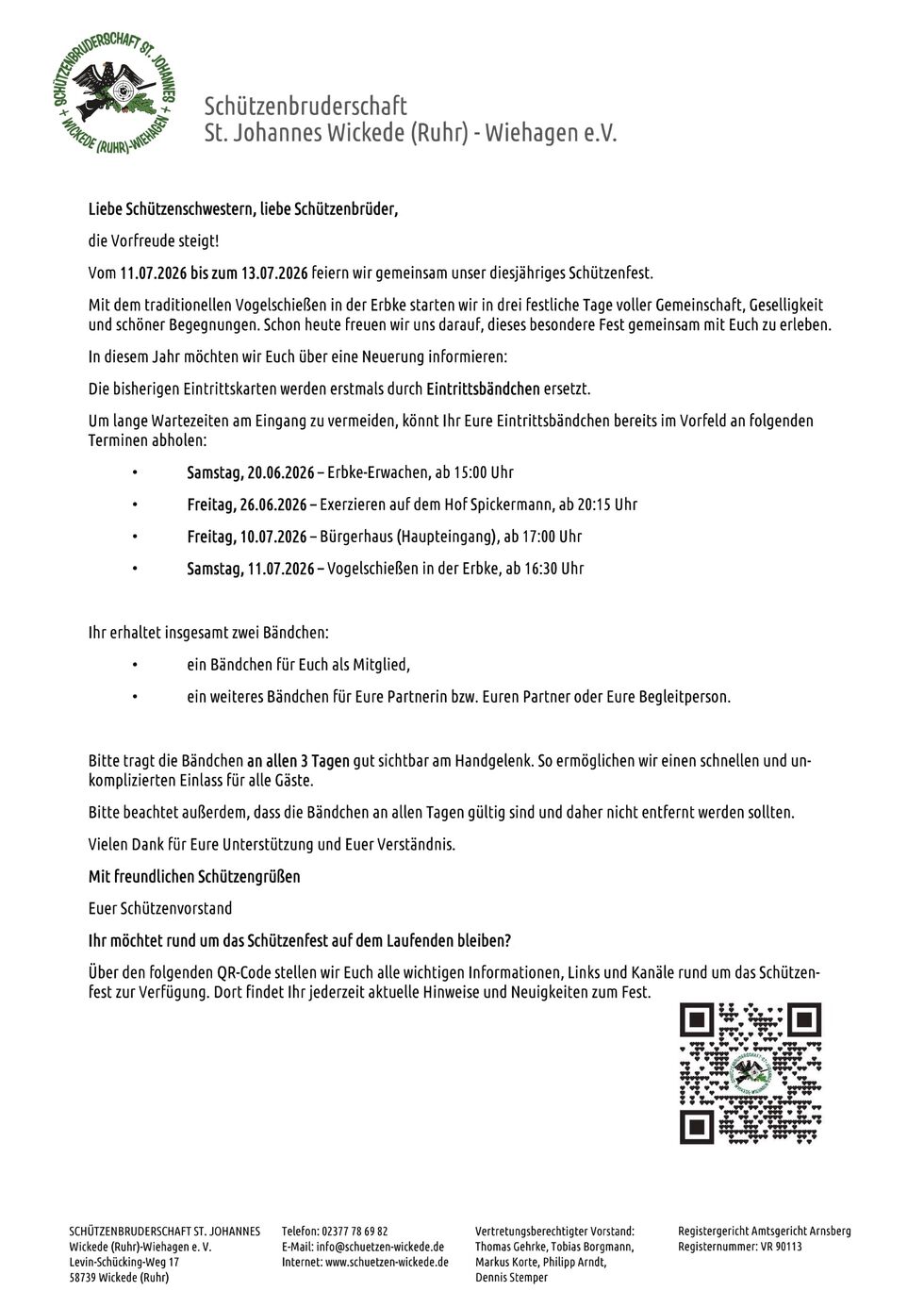 Eintrittsbändchen 2026 -Hinweis